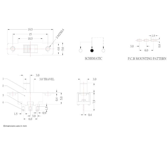 Miniature / Mini Latching Slide Switch – SPDT