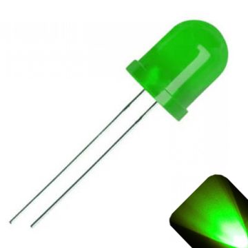 10mm Round Top with Diffused Colored Lens LED - Pure Green LED - Ultra Bright