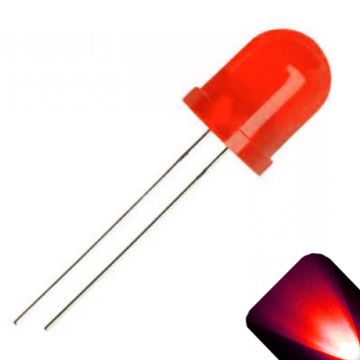 10mm Round Top with Diffused Colored Lens LED - Red LED - Ultra Bright