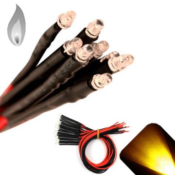 3mm 12v Pre-wired Flickering / Candle Yellow / Gold LED - Ultra Bright