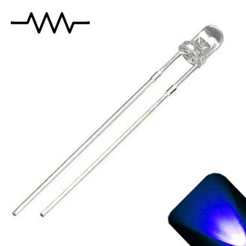 12v 3mm Round Top Clear Lens LED - Blue LED - Ultra Bright (5v-15v)