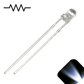 12v 3mm Round Top Clear Lens LED - Cool Clear White LED - Ultra Bright (5v-15v)