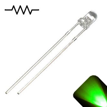 12v 3mm Round Top Clear Lens LED - Pure Green LED - Ultra Bright (5v-15v)