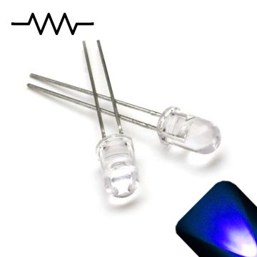 12v 5mm Round Top Clear Lens LED - Blue LED - Ultra Bright (5v-15v)