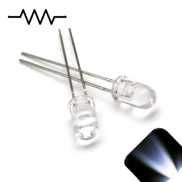 12v 5mm Round Top Clear Lens LED - Cool Clear White LED - Ultra Bright (5v-15v)