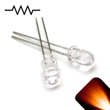 12v 5mm Round Top Clear Lens LED - Amber / Orange LED - Ultra Bright (5v-15v)