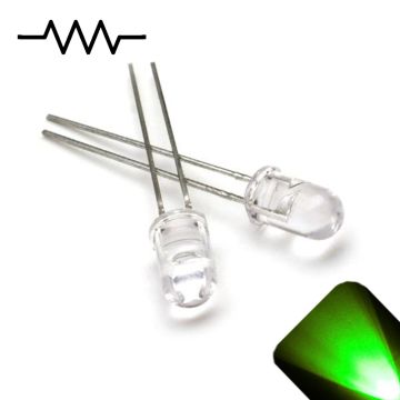 12v 5mm Round Top Clear Lens LED - Pure Green LED - Ultra Bright (5v-15v)