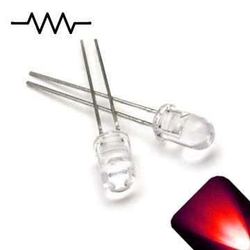 12v 5mm Round Top Clear Lens LED - Red LED - Ultra Bright (5v-15v)
