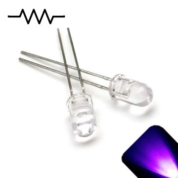 12v 5mm Round Top Clear Lens LED - UV / Purple LED - Ultra Bright (5v-15v)