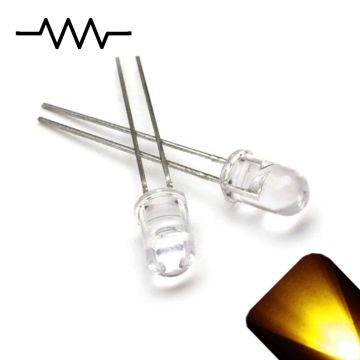 12v 5mm Round Top Clear Lens LED - Yellow / Gold LED - Ultra Bright (5v-15v)