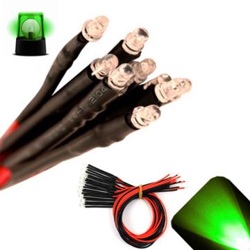 3mm 12V Pre-Wired Flashing Pure Green LED - Ultra Bright