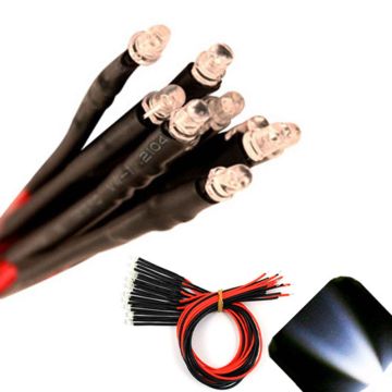 3mm 12v Pre-Wired Cool / Clear White LED - Ultra Bright (10v, 11v, 12v, 13v, 14v, 15v)