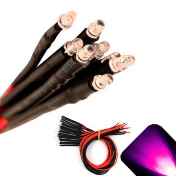3mm 12v Pre-Wired Pink LED - Ultra Bright (10v, 11v, 12v, 13v, 14v, 15v)