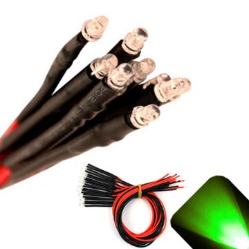 3mm 12v Pre-Wired Pure Green LED - Ultra Bright (10v, 11v, 12v, 13v, 14v, 15v)