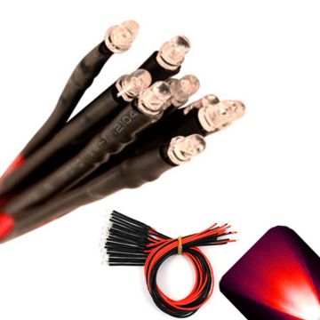 3mm 12v Pre-Wired Red LED - Ultra Bright (10v, 11v, 12v, 13v, 14v, 15v)