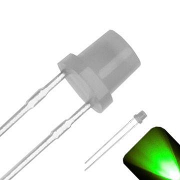 3mm Flat Top with Frosted Diffused Lens LED - Pure Green LED - Ultra Bright