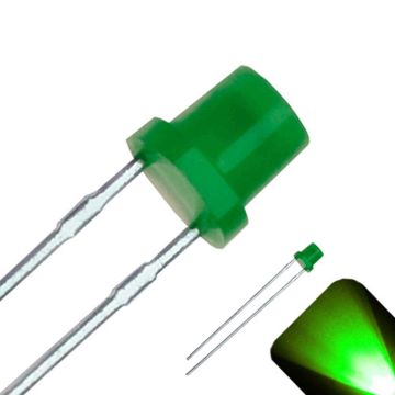 3mm Diffused Flat Top Wide Angle Pure Green LED - Wide Angle