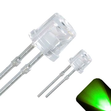 3mm Flat Top Wide Angle Pure Green LED - Ultra Bright