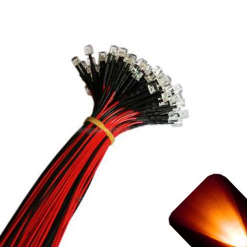 12v 3mm Flat Top Pre-Wired Amber / Orange LED - Ultra Bright (10v, 11v, 12v, 13v, 14v, 15v)