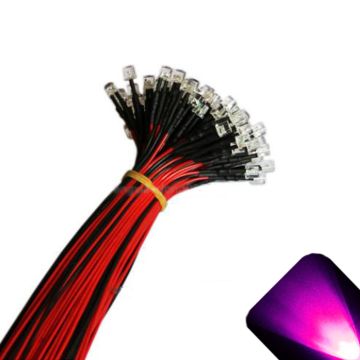 12v 3mm Flat Top Pre-Wired Pink LED - Ultra Bright (10v, 11v, 12v, 13v, 14v, 15v)