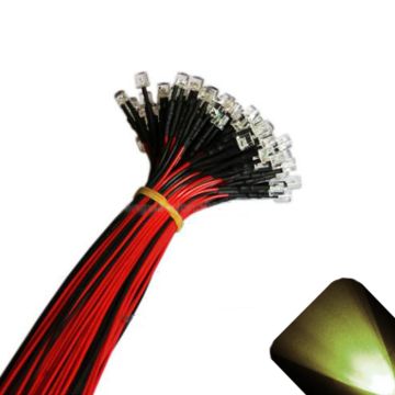 12v 3mm Flat Top Pre-Wired Warm / Soft White LED - Ultra Bright (10v, 11v, 12v, 13v, 14v, 15v)