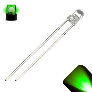 3mm Round Top Pure Green - Extra Fast Flashing 6Hz LED - Super Bright