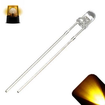 3mm Round Top Yellow / Gold Fast Flashing 2Hz LED - Super Bright