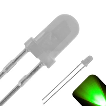 3mm Round Top with Frosted Lens LED - Pure Green LED - Ultra Bright