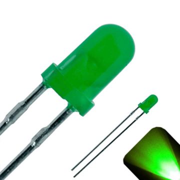 3mm Round Top Diffused Pure Green LED - Ultra Bright
