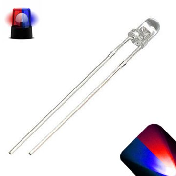 3mm Round Top – Blue / Red Alternating Flashing LED – 1.5Hz - Ultra Bright