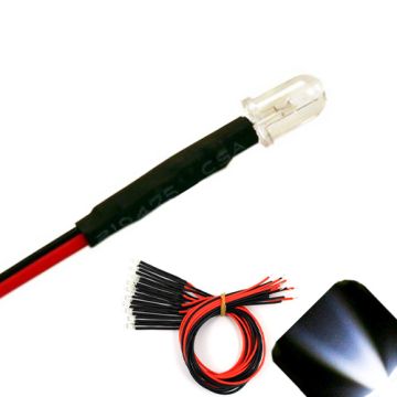 5mm 12v Pre-Wired Cool / Clear White LED - Ultra Bright (10v, 11v, 12v, 13v, 14v, 15v)