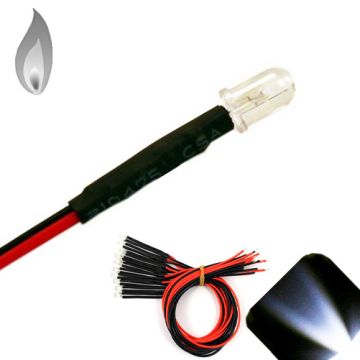 5mm 12v Pre-wired Flickering / Candle Cool / Clear White LED - Ultra Bright