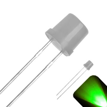 5mm Flat Top with Frosted Diffused Lens LED - Pure Green LED - Ultra Bright