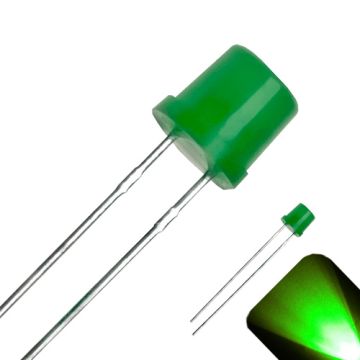 5mm Diffused Flat Top Wide Angle Pure Green LED - Wide Angle