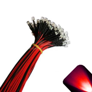 12v 5mm Flat Top Pre-Wired Red LED - Ultra Bright (10v, 11v, 12v, 13v, 14v, 15v)