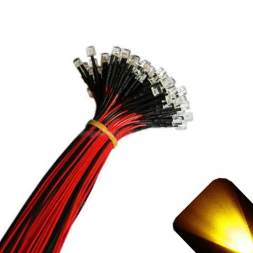 12v 5mm Flat Top Pre-Wired Yellow / Gold LED - Ultra Bright (10v, 11v, 12v, 13v, 14v, 15v)