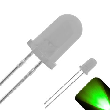 5mm Round Top with Frosted Lens LED - Pure Green LED - Ultra Bright
