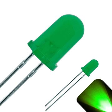 5mm Round Top Diffused Pure Green LED - Ultra Bright
