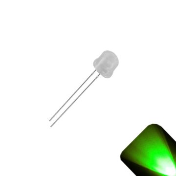 4.8mm / 5mm Straw Hat with Frosted Diffused Lens LED - Pure Green LED - Ultra Bright