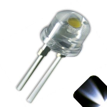 8mm Straw Hat Wide Angle Cool / Clear White LED - Ultra Bright .5 Watt