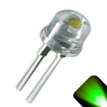 8mm Straw Hat Wide Angle Pure Green LED - Ultra Bright .5 Watt