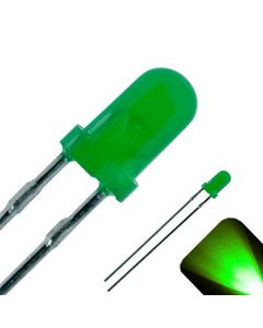 3mm Round Top Diffused Pure Green LED - Ultra Bright