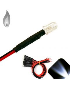 5mm 12v Pre-wired Flickering / Candle Cool / Clear White LED - Ultra Bright