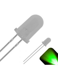 5mm Round Top with Frosted Lens LED - Pure Green LED - Ultra Bright