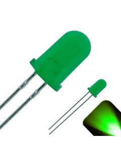 5mm Round Top Diffused Pure Green LED - Ultra Bright