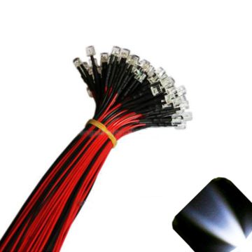 12v 3mm Flat Top Pre-Wired Cool / Clear White LED - Ultra Bright (10v, 11v, 12v, 13v, 14v, 15v)