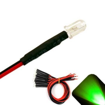 5mm 9v Pre-Wired Pure Green LED - Ultra Bright (7v, 8v, 9v)