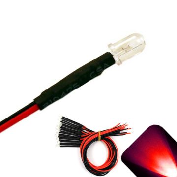 5mm 12v Pre-Wired Red LED - Ultra Bright (10v, 11v, 12v, 13v, 14v, 15v)